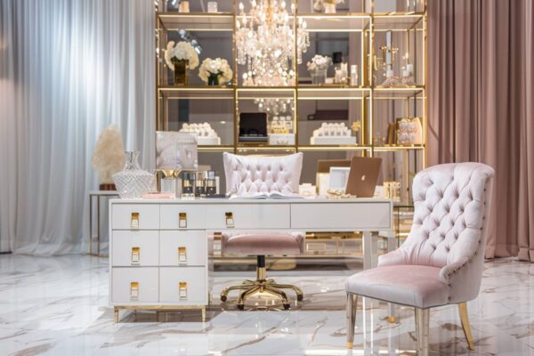 10 inspiracji na urządzenie biur w stylu glamour z funkcjonalnymi meblami