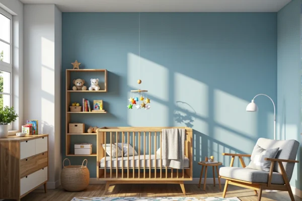 Drewniane łóżeczko dziecięce sosnowe z karuzelą i kocem