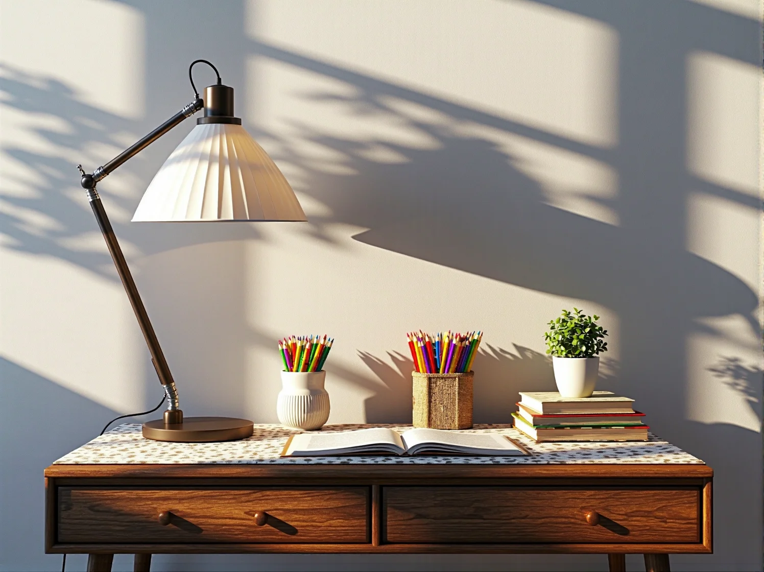 Aranżacja pokoju dziecięcego w stylu retro z białym łóżkiem i uroczymi dodatkami.