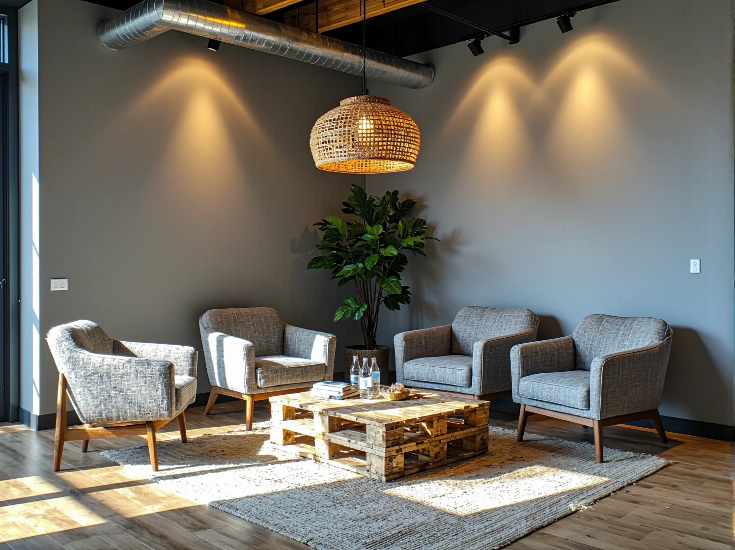 Kreatywny regał na dokumenty i książki, wykonany z pomalowanych na biało drewnianych skrzynek po owocach.