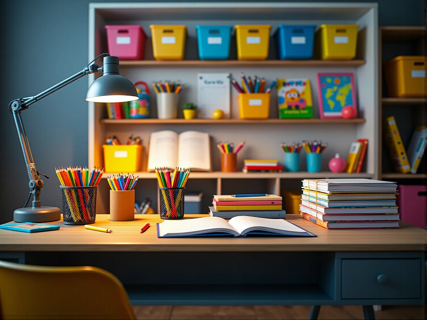 Organizacja miejsca do nauki w małym pokoju: ergonomiczne krzesło i biurko pod oknem.