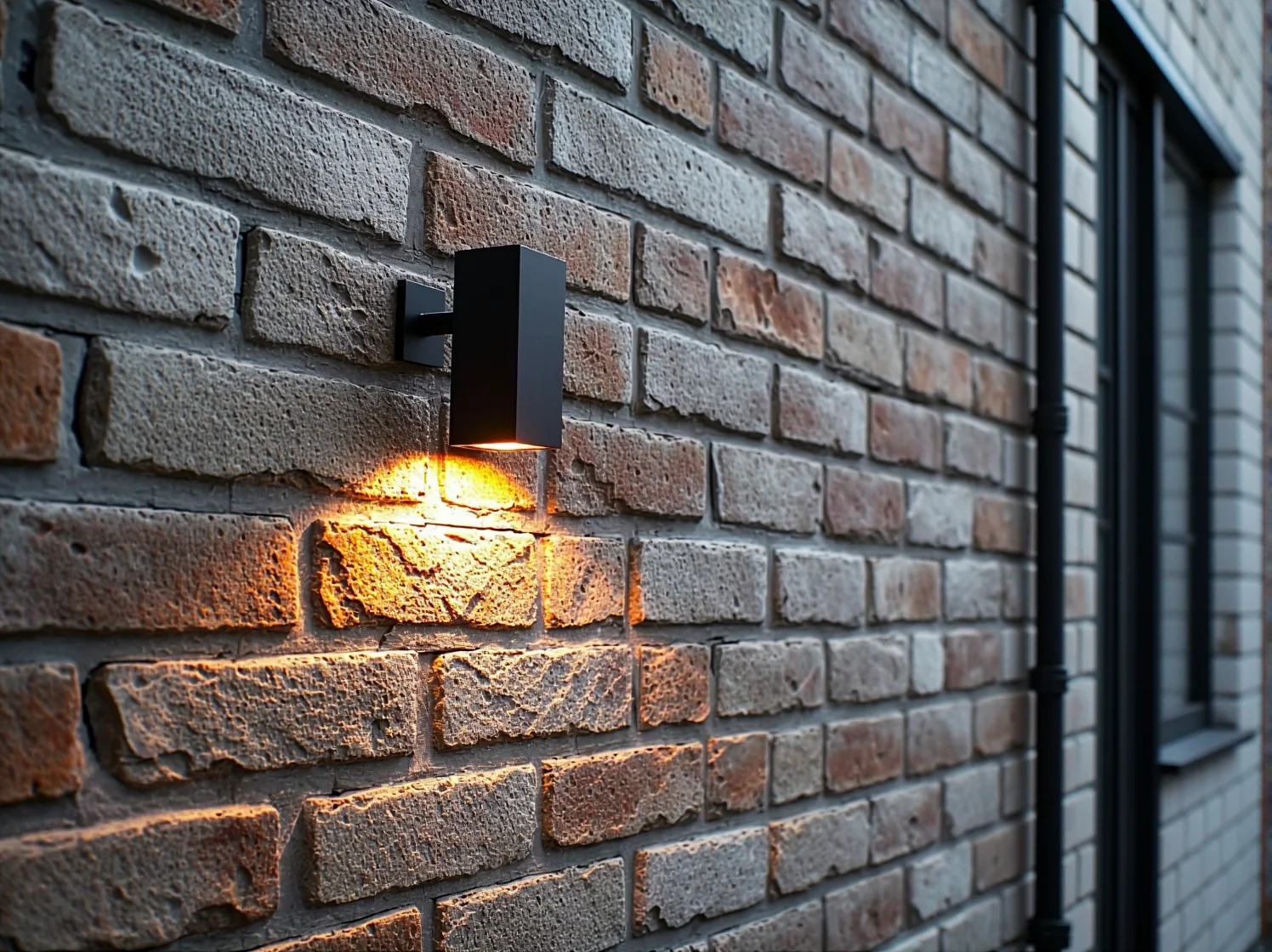 Czarny kinkiet industrialny oświetlający wejście do budynku w stylu loft.