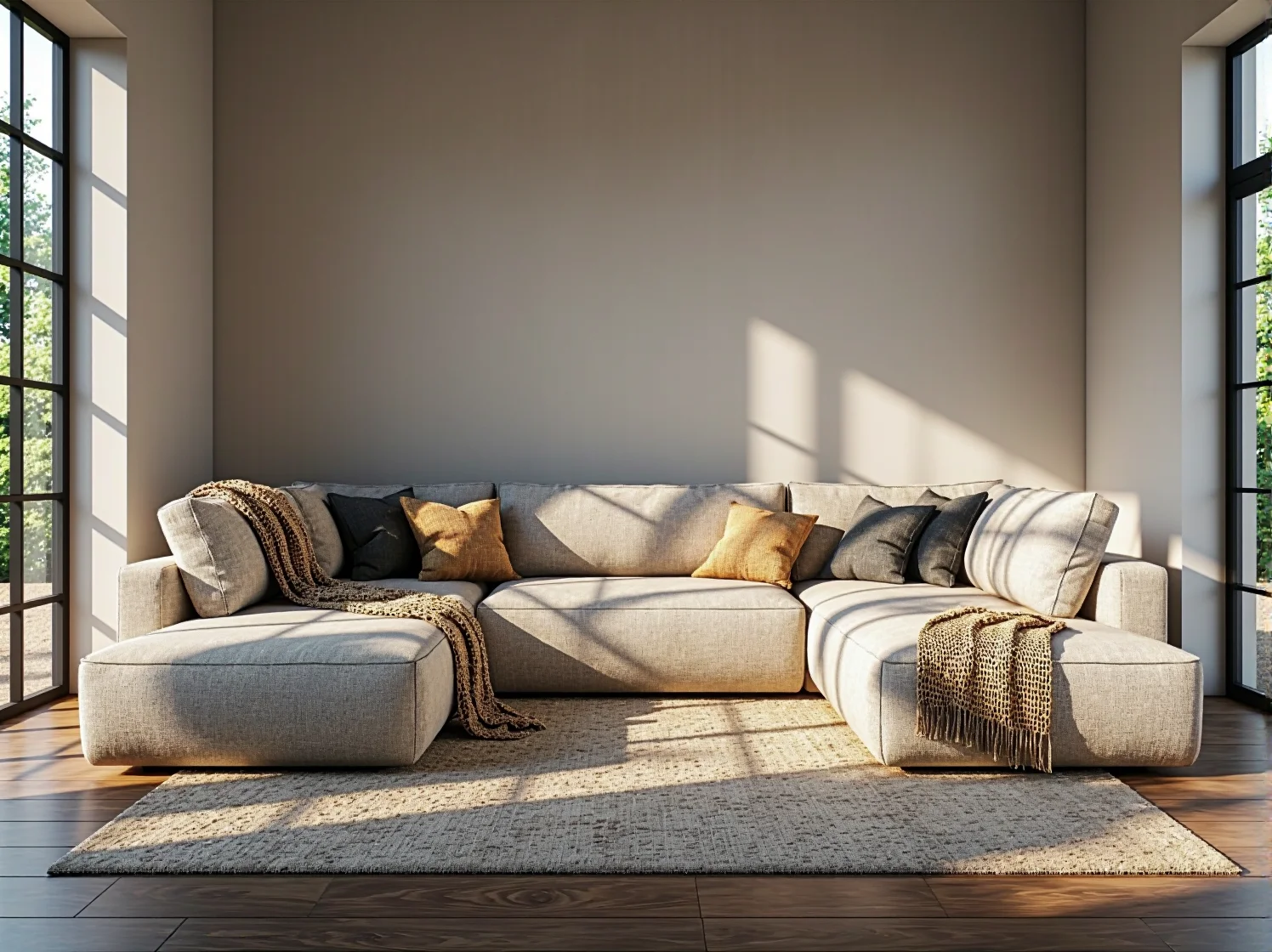 Pielęgnacja narożnika tapicerowanego – osoba delikatnie czyści materiał odporny na UV przy użyciu miękkiej ściereczki.