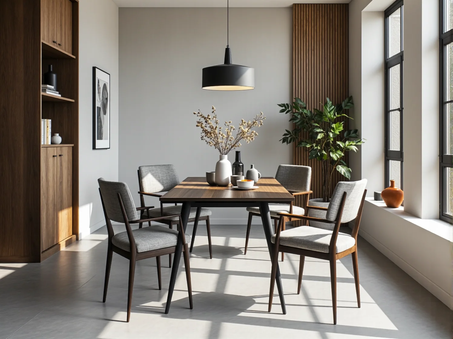 Złożony stół dyskretnie schowany przy ścianie. Jak oszczędzać miejsce w domu dzięki stołom składanym.