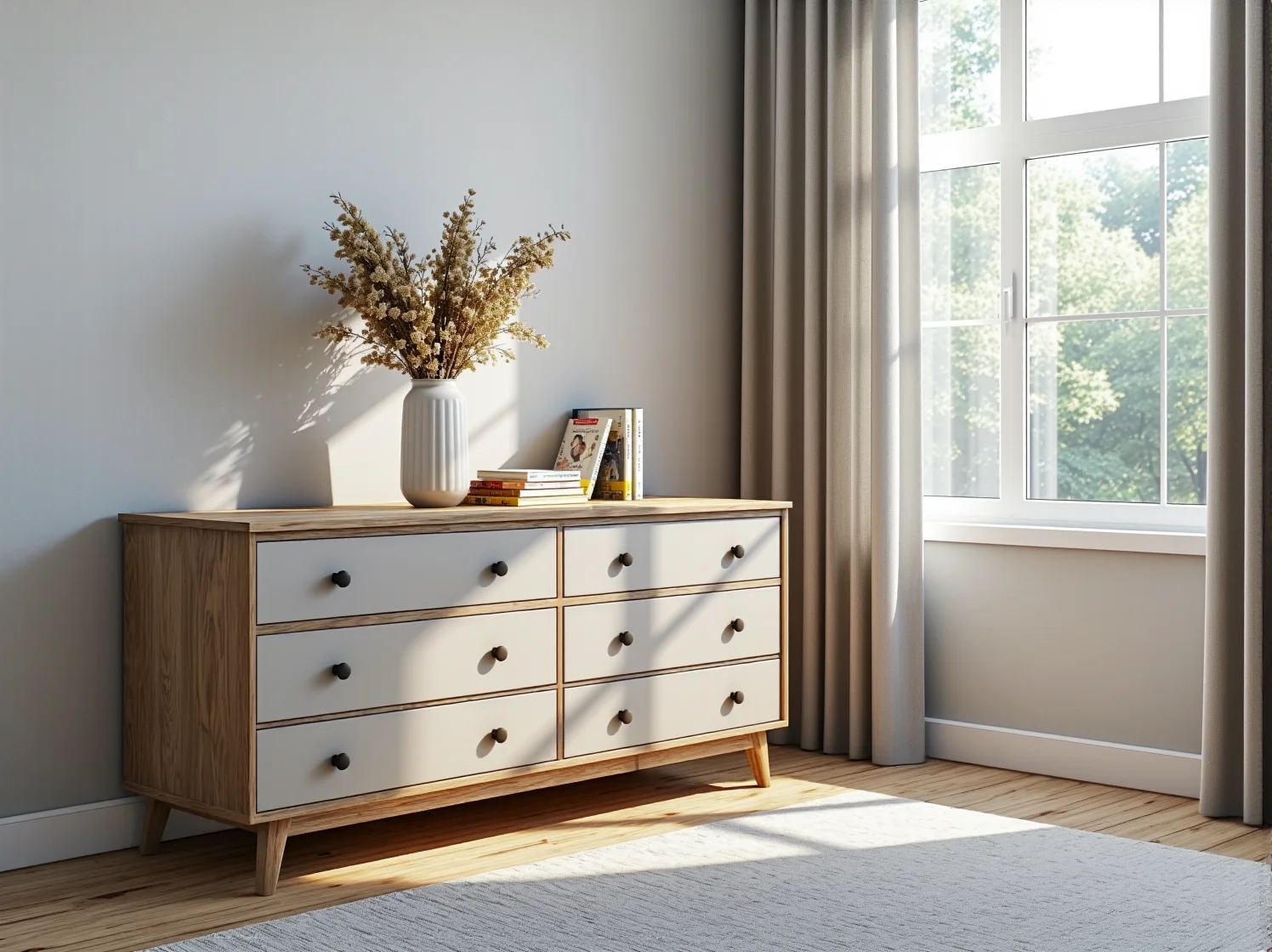 Kącik do karmienia w pokoju niemowlęcia z wygodnym fotelem uszakiem i lampą w stylu retro.