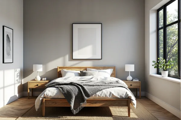 Biała lampa nocna skandynawska z ceramiczną podstawą