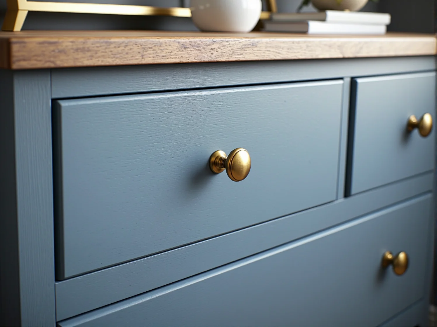 Malowanie starej szafki nowoczesną farbą do mebli podczas domowej renowacji