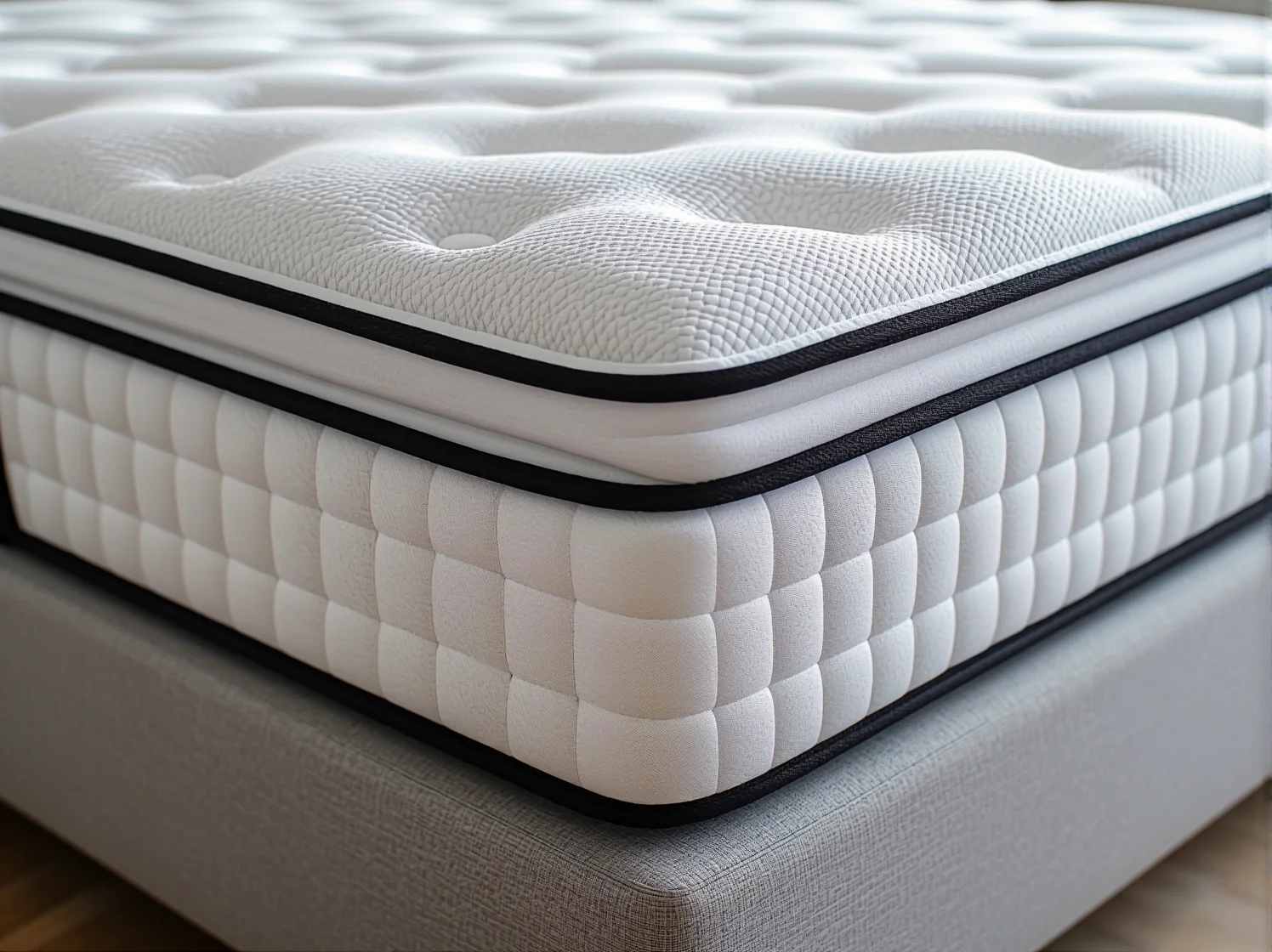 Zbliżenie na oddychającą strukturę materaca lateksowego, idealnego w profilaktyce antyalergicznej przeciw roztoczom.