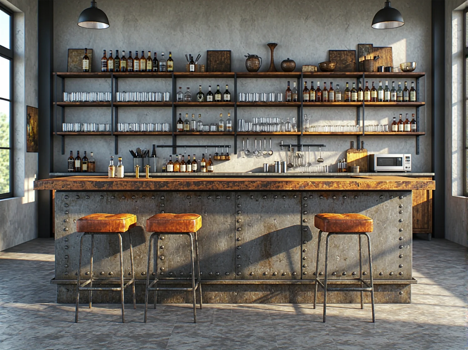 Zbliżenie na detal mebla z odzyskanego metalu - spawany narożnik i nity na stalowej powierzchni.