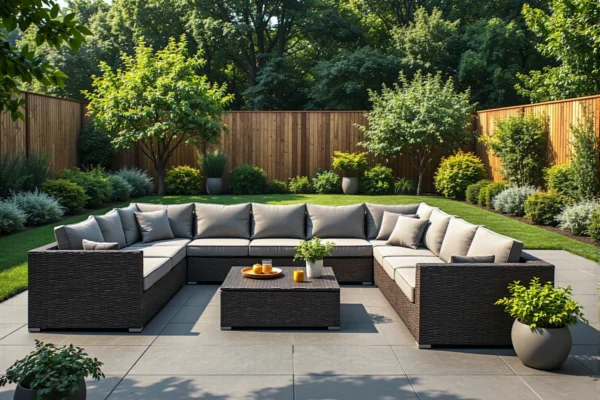 Narożny zestaw wypoczynkowy ogrodowy z technorattanu w kolorze ciemnobrązowym