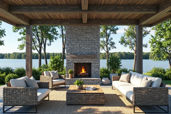 Zestaw mebli ogrodowych technorattan szary z kremowymi poduszkami