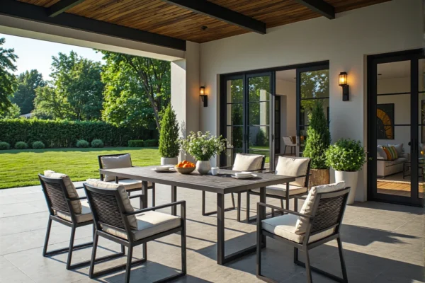 Zestaw mebli ogrodowych aluminiowych antracyt z kremowymi poduszkami