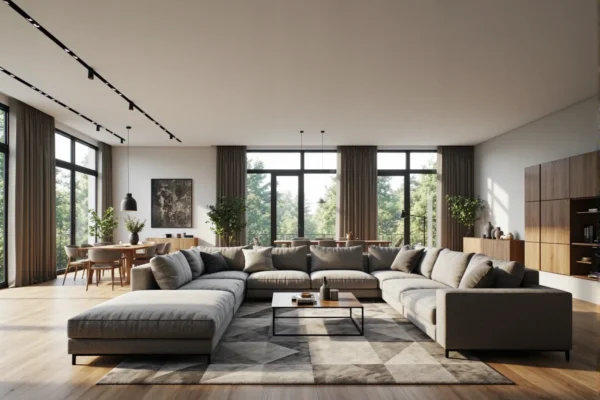 Nowoczesny narożnik w kształcie U szary z poduszkami