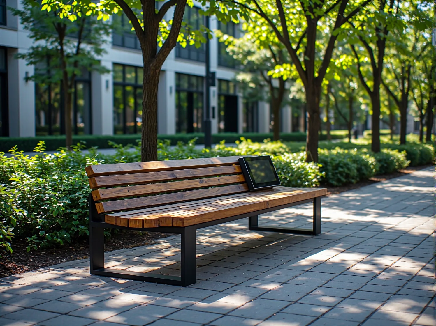 Przystanek autobusowy z ekranem informacyjnym i oświetleniem LED jako element inteligentnych mebli w optymalizacji miasta.