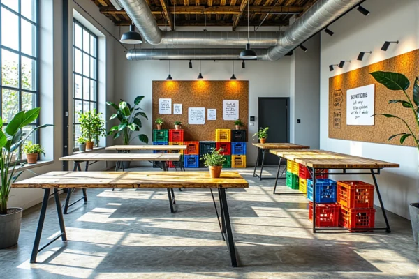 Drewniane stoły biurowe na metalowych nogach w stylu loft