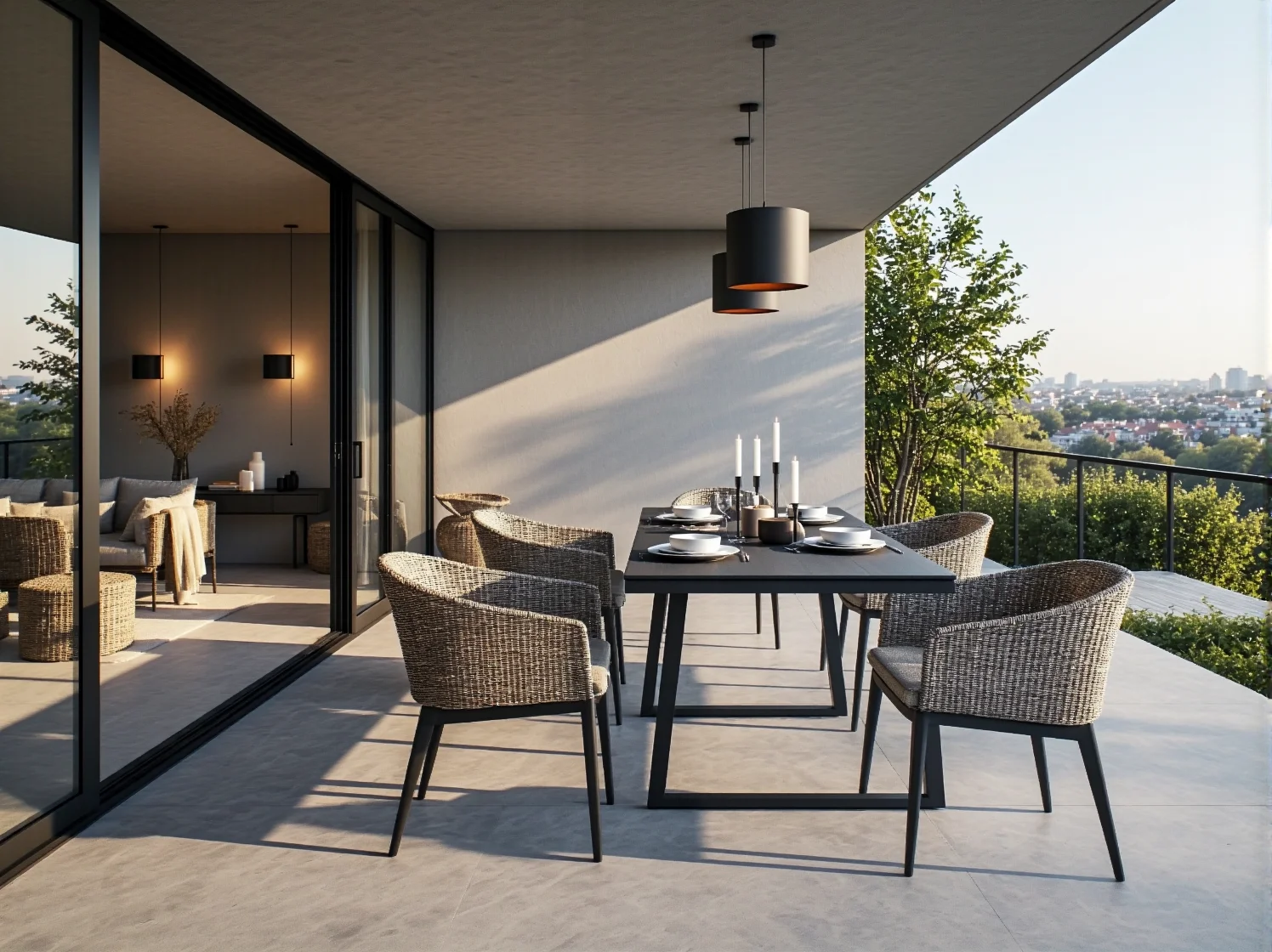 Zielona oaza na balkonie w bloku – różnorodne rośliny doniczkowe jako element aranżacji tarasu.