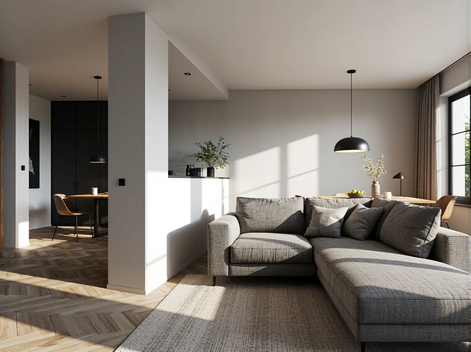 Zbliżenie na welurową tapicerkę stylowego narożnika, który dodaje elegancji w otwartej przestrzeni.