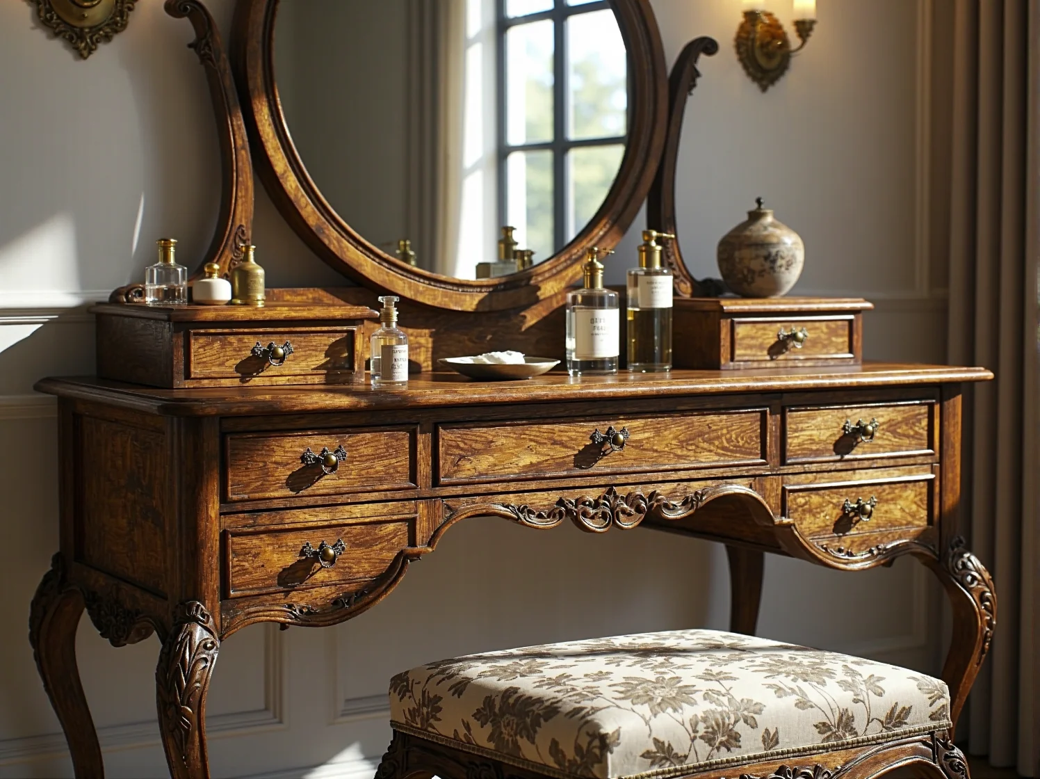 Zbliżenie na odrestaurowaną komodę vintage, co podkreśla unikalność i jakość dawnych mebli.