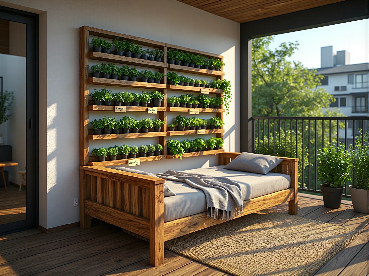 Drewniane wezgłowie łóżka przerobione na funkcjonalny, rustykalny wieszak na ubrania do przedpokoju.