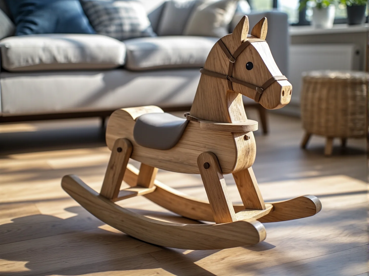 Zbliżenie na gładką, zaokrągloną krawędź białego mebla dziecięcego, podkreślające bezpieczną konstrukcję dla dziecka.